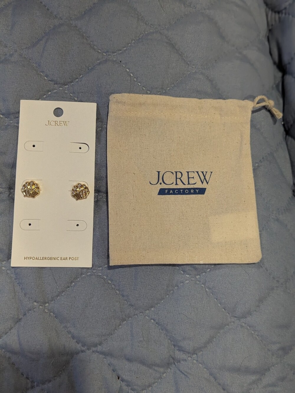 J. Crew Shell Earrings Gold Studs Set W/Dustbag Coastal Prep Beach Seashell *NWT